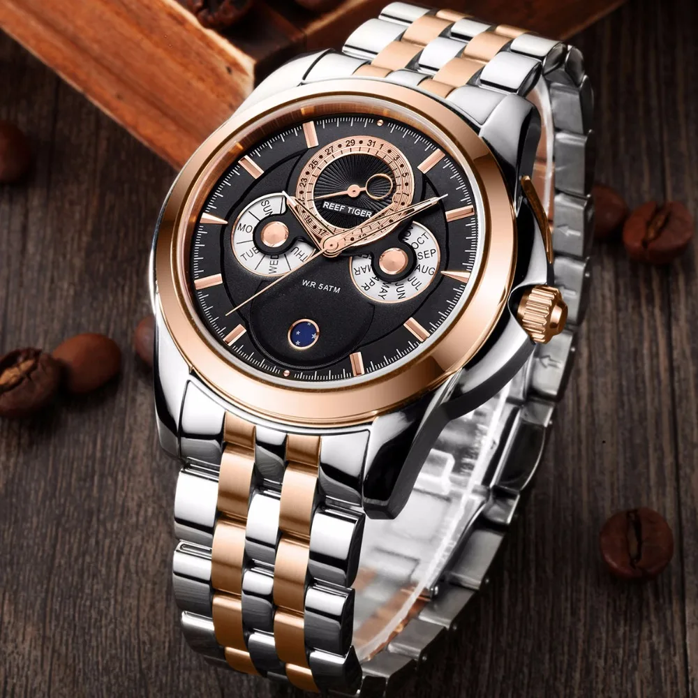 Мужские кварцевые часы с календарём цвета розового золота|watch men|watch withwatch with calendar |