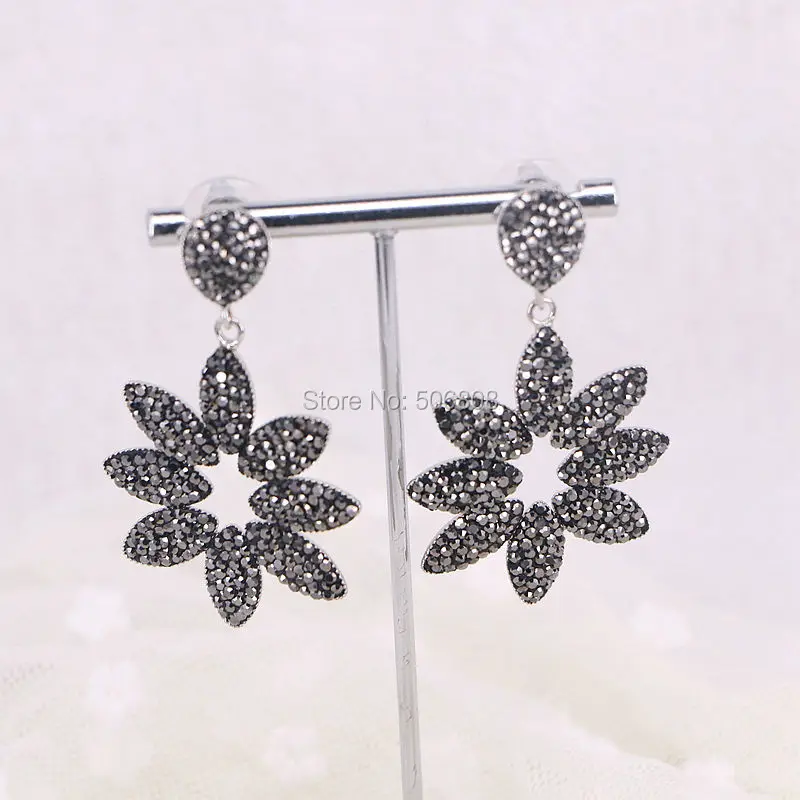 

3Pairs Fashion earrings flower shape black rhinestone dangle earrings new design bohemia CZ charm earrings jewelry ZYZ160-8561