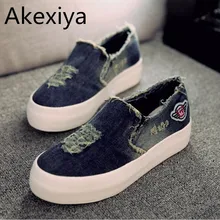 Akexiya neue womens wohnungen 2017 lässig jean segeltuch-beiläufige slip-on runde kappe dicke sohle vintage schuhe