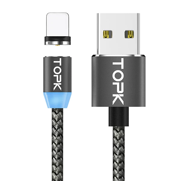 TOPK AM17 2 м светодиодный магнитный кабель для iPhone X Micro USB кабель для samsung usb type-C кабель магнитные телефонные кабели для Xiaomi huawei - Цвет: 2M Gray
