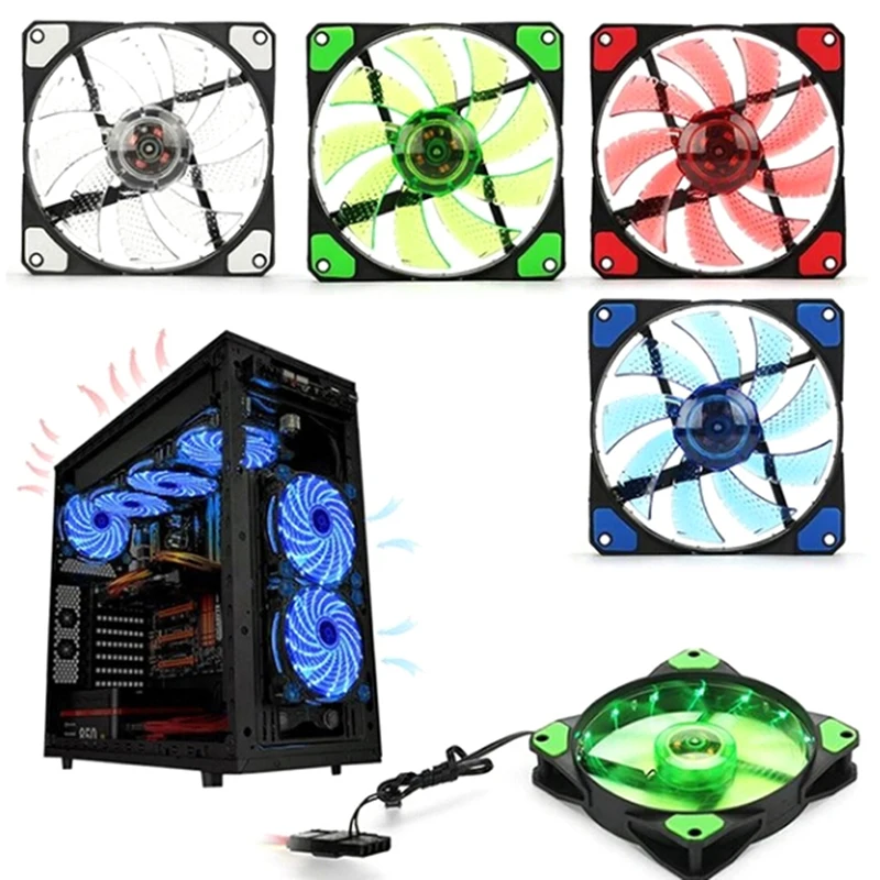 PC Computer Case Cooling Ultra Silent 15 LEDs Case Fan Heatsink Cooler Cooling Pc Fan 120mm 12CM Fan 12 V DC