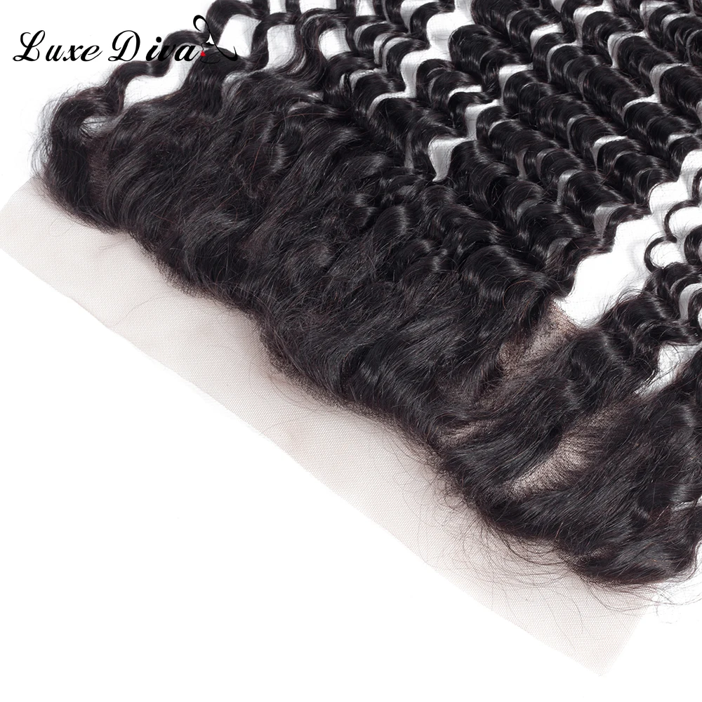 LUXE DIVA Hair Peruvian Deep Wave 13X4 Ear To Ear Lace Frontal Closure Human Non Remy Hair Lace Frontal Closure with Baby Hair