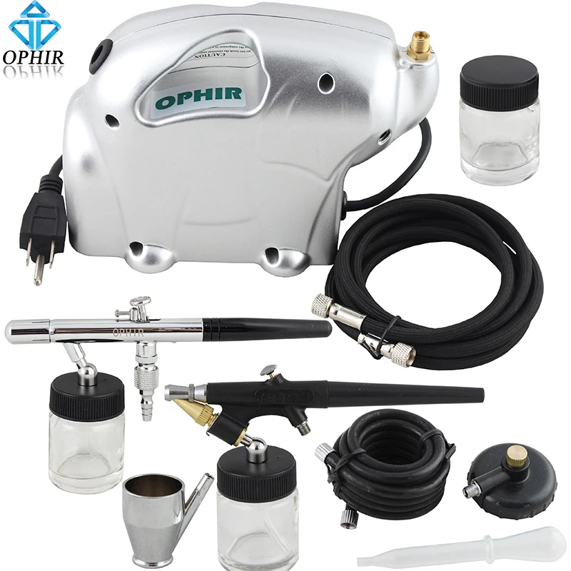 

OPHIR Dual-Action Airbrush Gun Single-Action Airbrush Set & Air Compressor for Cake Decorating Model Hobby _AC092+004A+071+072