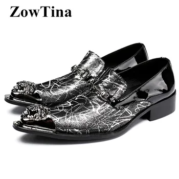 

Metal Pointed Toe Men Formal Oxford Shoes Slip On Business Dress Shoes Man Large Size 46 Summer Zapatos Hombre Italian Brogues