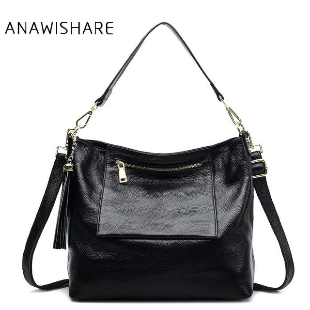 Aliexpress Anawishare Women Genuine Leather Handbag Tassel Anawishare Women Genuine Leather Handbag Tassel Real Shoulder Bag Cowhide Las Tote Cow