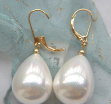 

free shipping 13377 WHITE DRIP SOUTH SEA SHELL PEARL DANGLE EARRING