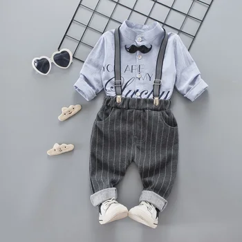 

BibiCola 2018 baby boys clothing sets 2PCS infant bow tie t shirt+striped pants trousers toddler boys overalls new clothes suit