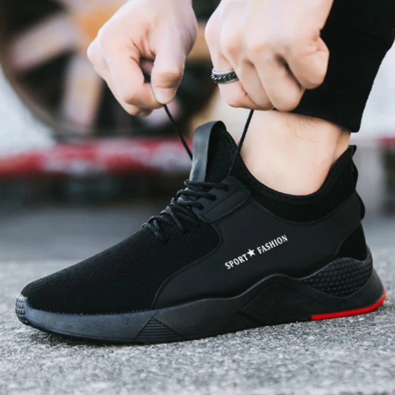 Torridity Black Men Vulcanize Shoes Breathable Casual Sports Male Sneakers Mesh Trainers -up Flat Shoes Plus 39-44