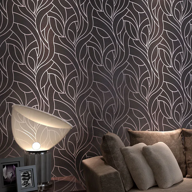 Wholesale 3d flocking embossed non woven stripe wallpaper rolls for