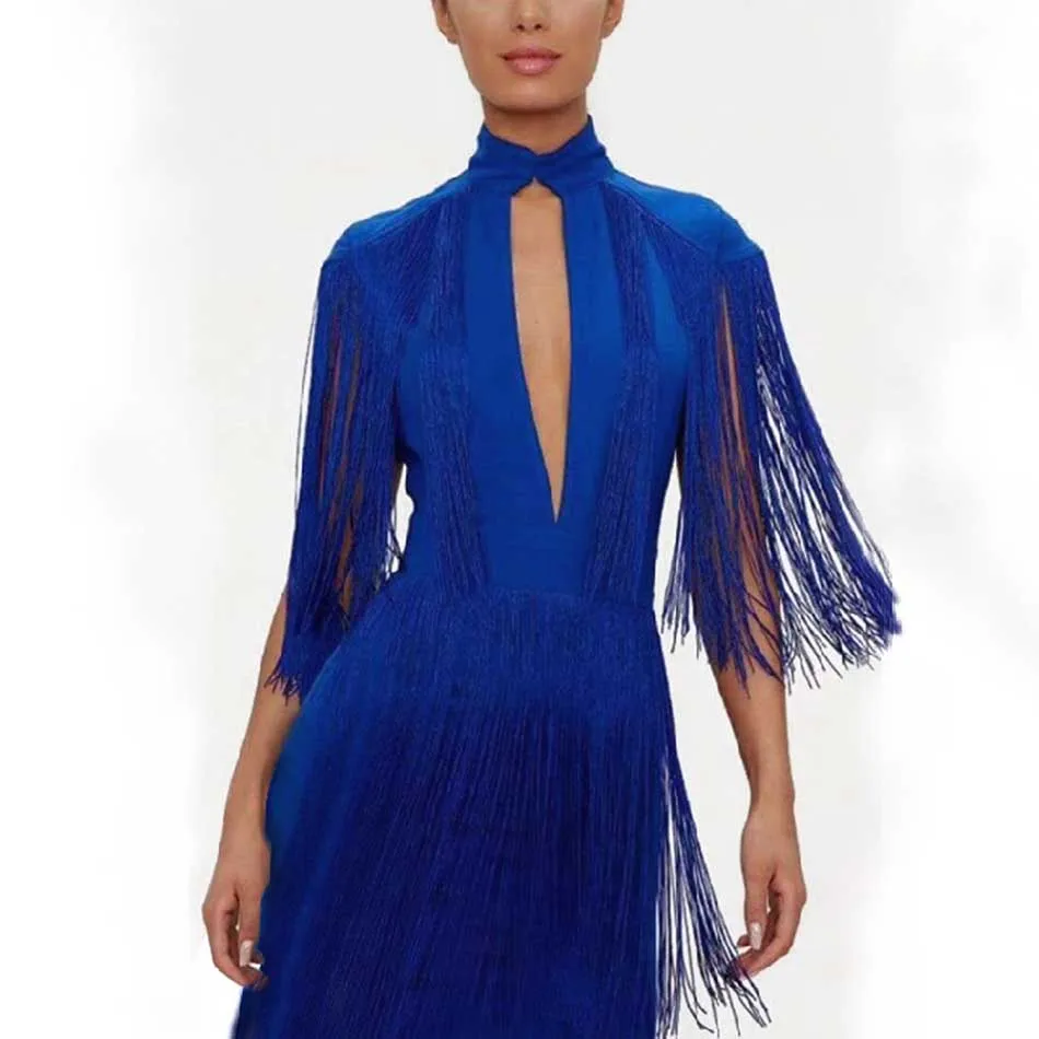 LA MAXPA летнее женское платье Новое синее Бандажное платье с бахромой прямое платье