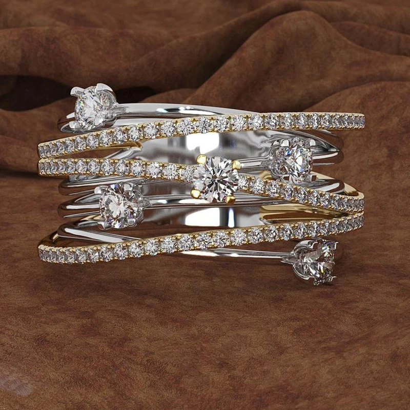 Модные брендовые Многослойные AAA CZ свадебные кольца для женщин высокое качество розовое золото серебро кольца золотистого цвета кольцо вечерние Вечеринка ювелирные изделия - Цвет основного камня: Silver