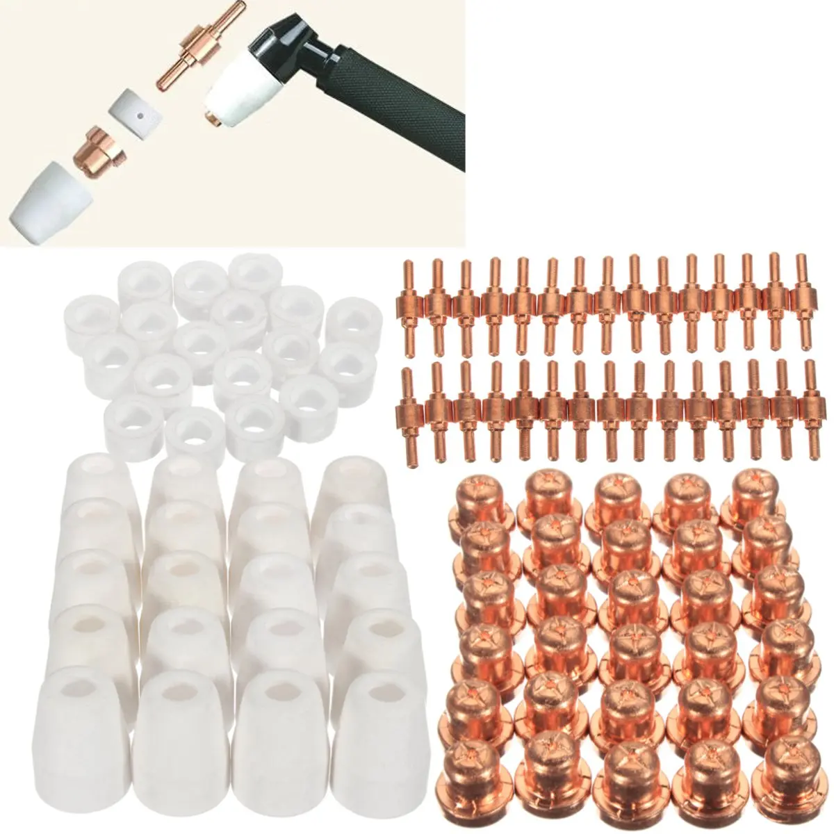 

100Pcs/Set Ceramic + Metal Air Plasma Cutting Cutter Consumables Extended TIP Nozzle Electrode For Torch CUT-50D CUT40D
