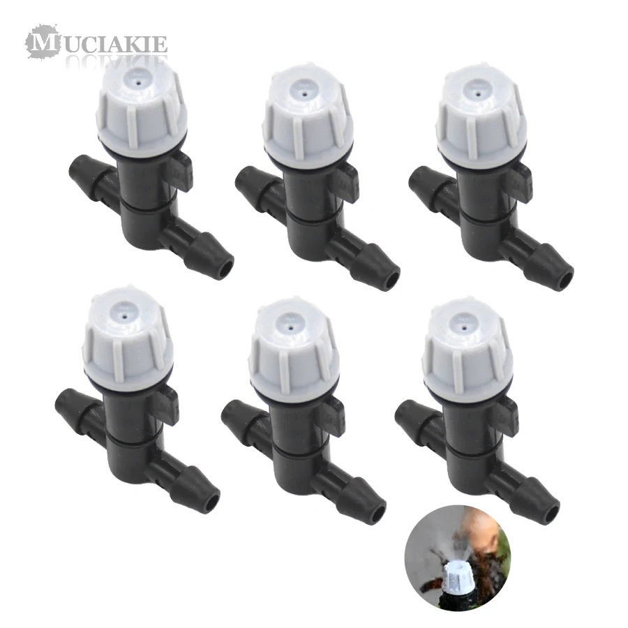 MUCIAKIE 6PCS Atomizing Micro Nozzle w/ 4/7mm Tee Connector Watering Sprinkler Garden Irrigation Misting Cooling Spray