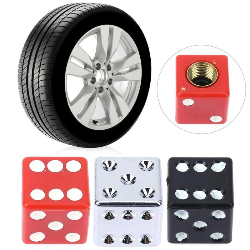4Pcs Universal dice Red Car Truck Bike Tire air Valve Stem Caps Wheel