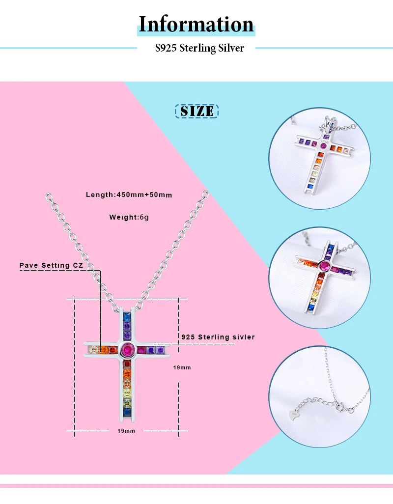 Продается заполненный 925 пробы Серебряный паве AAA CZ крошечный Радужный крест кулон красочное ожерелье CZ Очаровательное ожерелье ювелирные изделия для женщин
