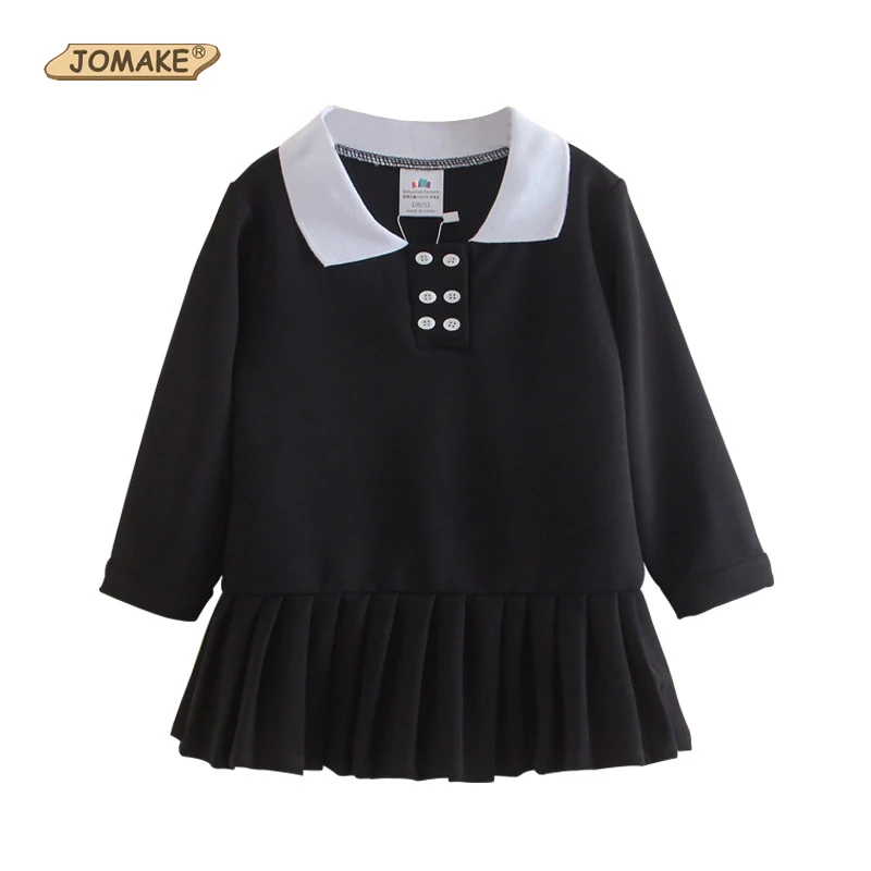 

JOMAKE Girls Dress 2017 Autumn New Brand Kids Clothes Lapel Pleated Design Casual Girls Dresses School Children Clothing 2-12Y