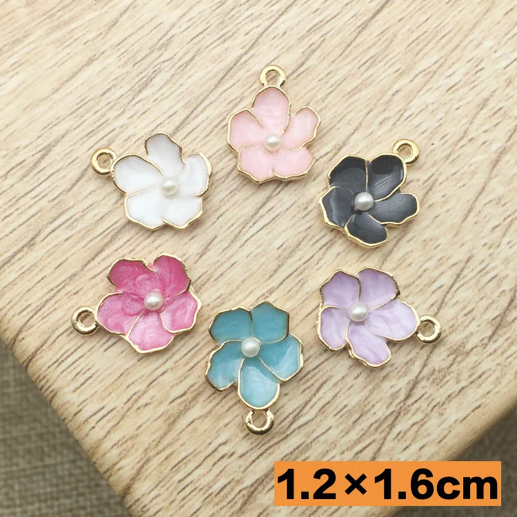 

10pcs 16*12MM Korean Pearl Oil Small enamel Flower charms Alloy Accessories Bracelet Necklace Hanging Mobile Phone DIY Jewelry