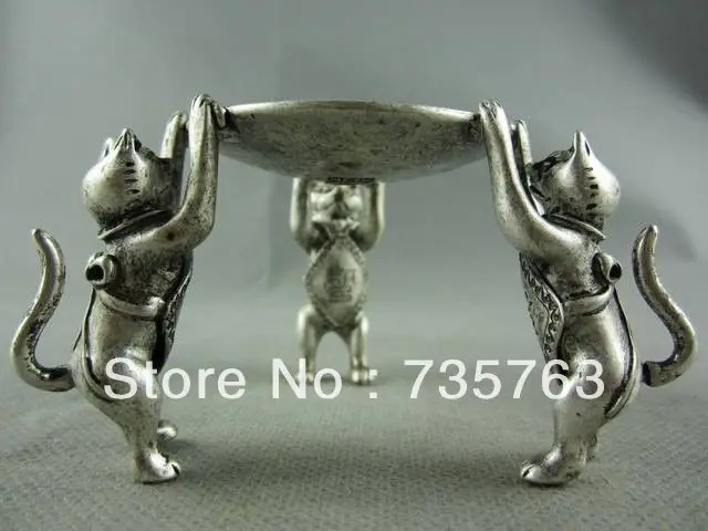 

xiuli 00436 Chinese Tibet Silver Animal 3 Cat oil lamp Candle Holder Candlestick statue
