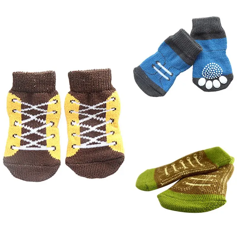

4 Pcs Anti Slip Pet Warm Sock Pet Puppy Dog Socks Soft Knit Bottom Socks Clothes Apparels Bottom Dog Socks