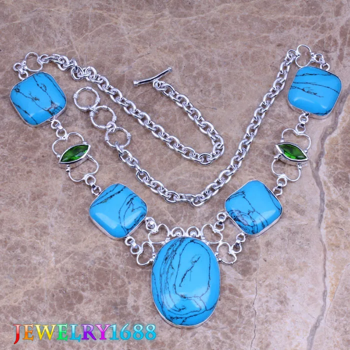 

Sparkling Blue Natural Stone Silver Plated Grade Necklace L722