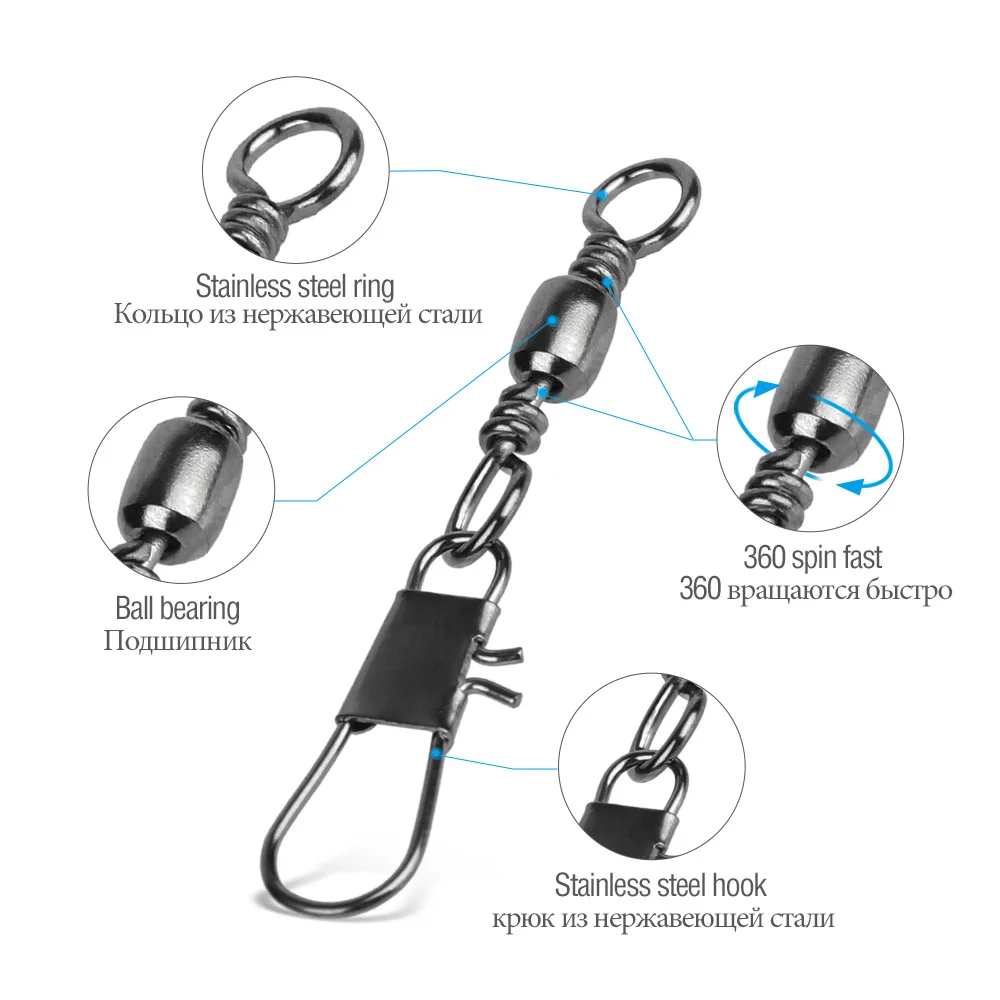 DONQL 10/20/50 шт Вращающийся шарнир из рыболовный Соединитель с застежкой "булавка" подшипник карабин 1#14-# рыболовные блесны на карпа рыболовные принадлежности