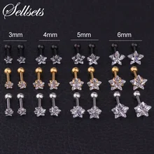 Sellsets 1 пара 3/4/5/6 мм звезда Форма Циркон Helix уха серьги для ушного хряща 16G Титан анодированного Нержавеющая сталь козелка пирсинг