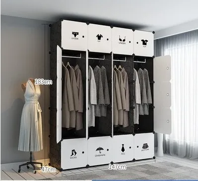 DIY Bedroom Wardrobe Storage Simple Furniture Fold Portable Storage Cabinet Assembly Rack Multi-grid Wardrobe Thickening - Цвет: Сливовый