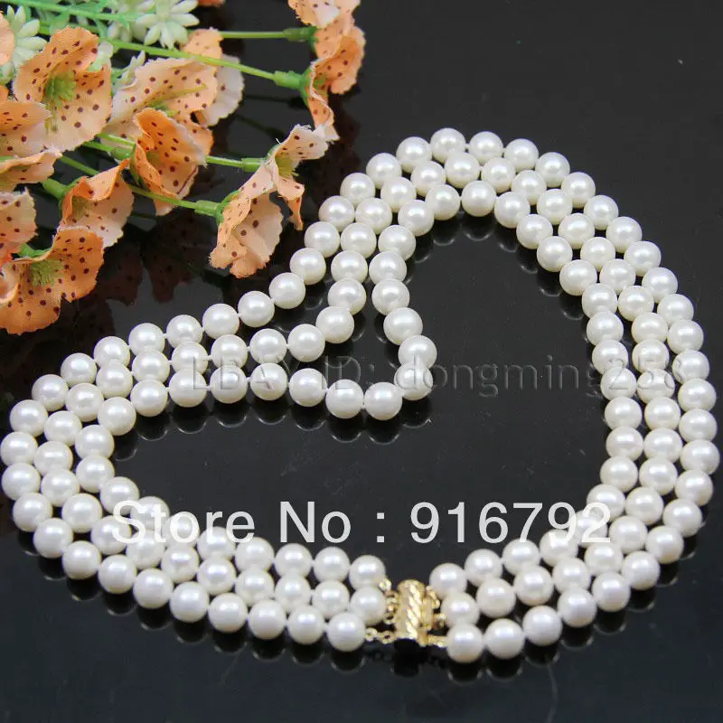 

free shipping >>>>>3 rows AA 8-9mm white akoya pearl necklace