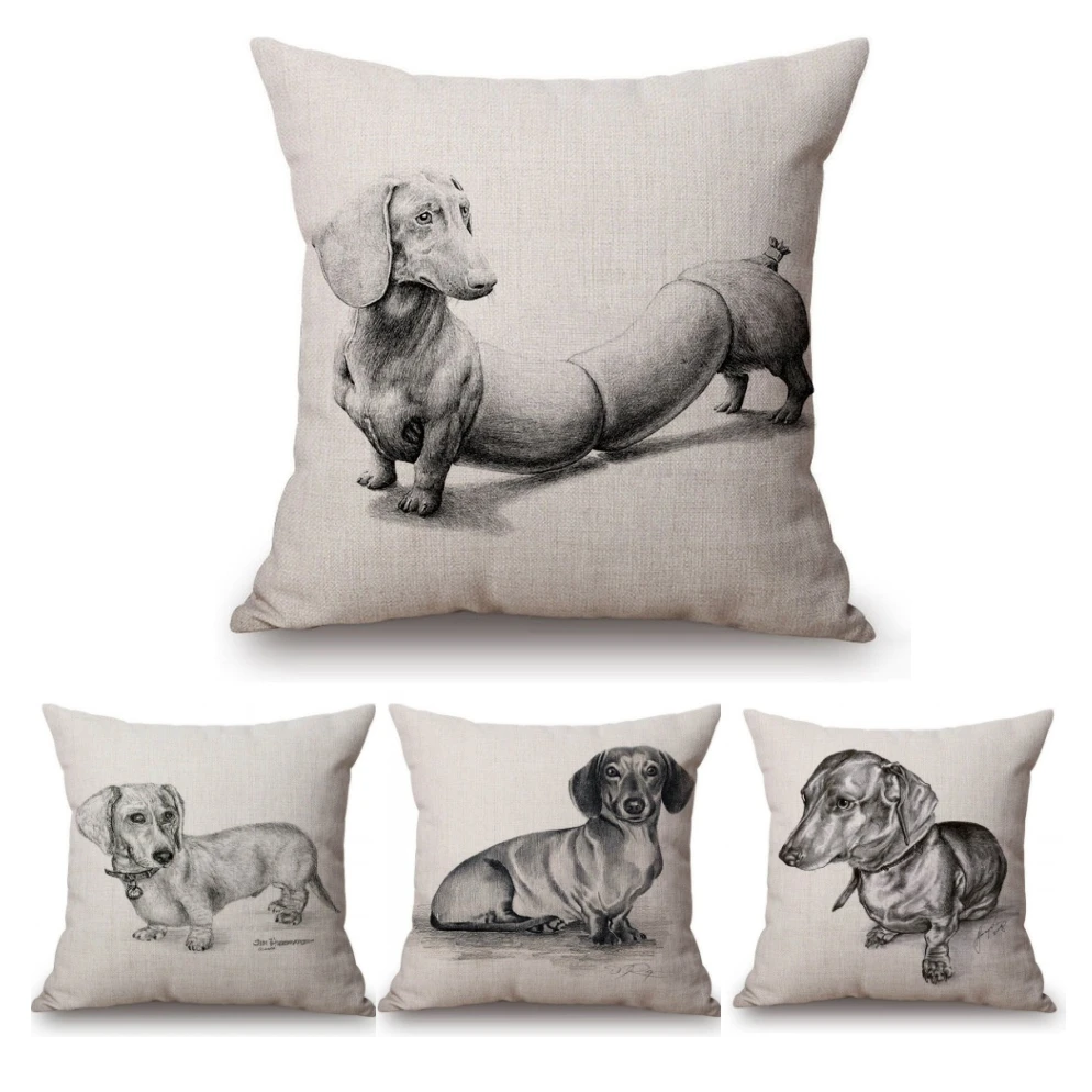 18" Dog drawing Cotton Linen Pillow Case Cushion Cover Waist Home Decor 18" Dog drawing Cotton Linen Pillow Case Cushion Cover Waist Home Decor