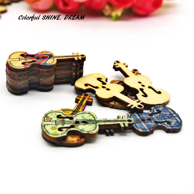 

30pcs Wood Buttons Mixed Color violin Shape Sewing Button Scrapbooking Embellishments Crafts Decorative 35X18mm
