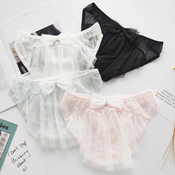 

Fairy white gauze underwear summer lovely bowknot girl thin triangle low waist princess lace soft sweet mutande donna calzones