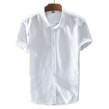 Брендовая рубашка мужская хлопковая модная мужская рубашка льняное с короткими рукавами белые рубашки с отложным воротником мужские повседневные однотонные мужские рубашки camisa 3XL