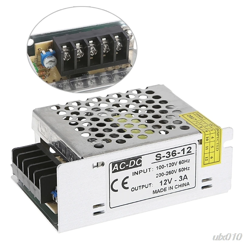 

AC 100-260V To DC 12V 3A 36W Switch Power Supply Driver Adapter LED Strip Light S08 Drop ship