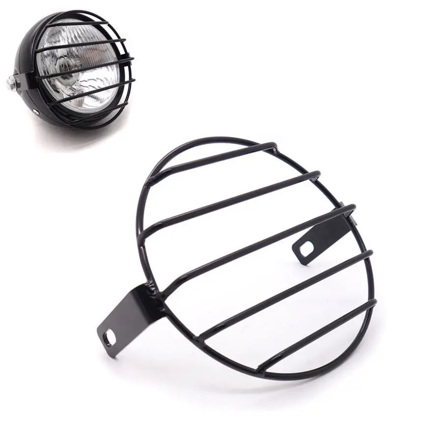 6.25" Retro Metal Motorcycle Grill Side Mount Headlight Cover Mask Cafe