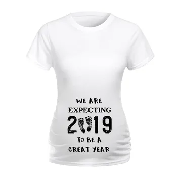 

Women Fashion Maternity Baby Footprint 2019 Printed Pregnancy Tops Ropa Embarazada Casual Summer Maternity Clothes Pregnancy