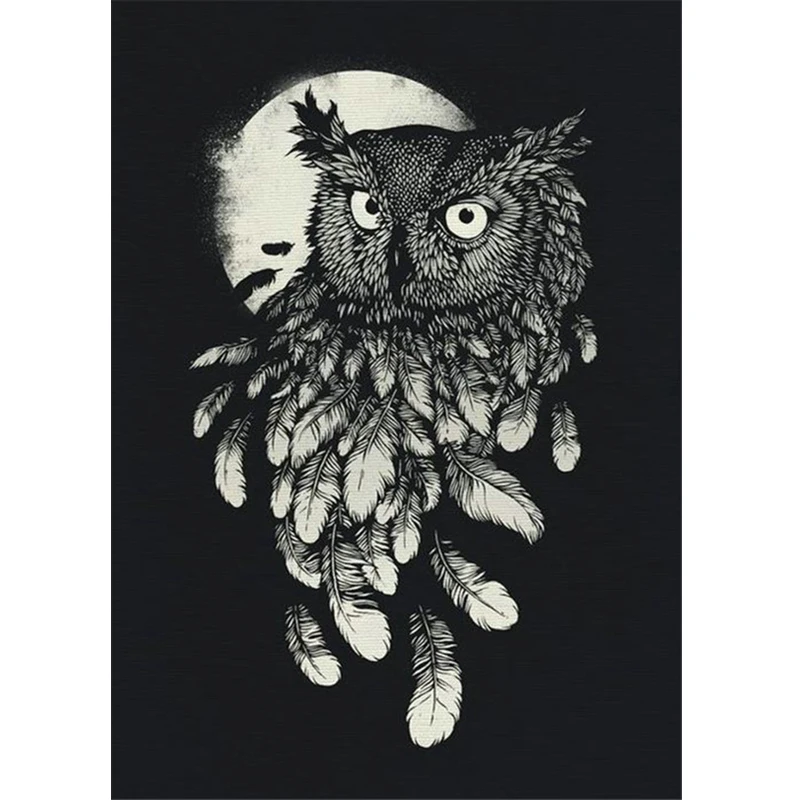 5d Diy Diamond Mosaic Mazayka Black Owl Painting Kits Diamond Embroidery for 3D Round Patterns Rhinestones Cross Stitch 20x30 (1)