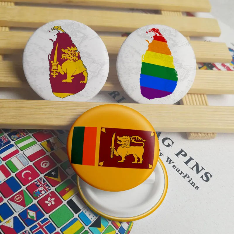 

Sri Lanka Flag Map Tin Button Pins LGBT Gay Rainbow Pride Tin Button Badges