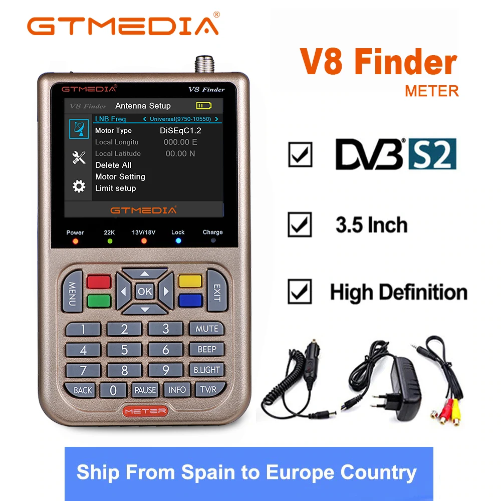

FREESAT/GTMEDIA V8 Finder Meter 3.5"LCD DVB-S2/S2X Digital Satellite Finder High Definition H.265 And 3000mAh Battery Sat Finder
