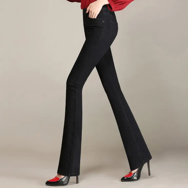 

new high waist large size flare jeans women trousers wide leg straight pants