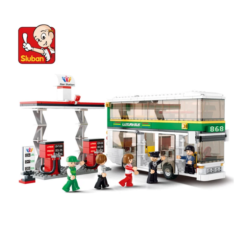 

City Double-decker Bus Building Blocks Sets Compatible gas station Model Bricks Figures Educational Toys for Children