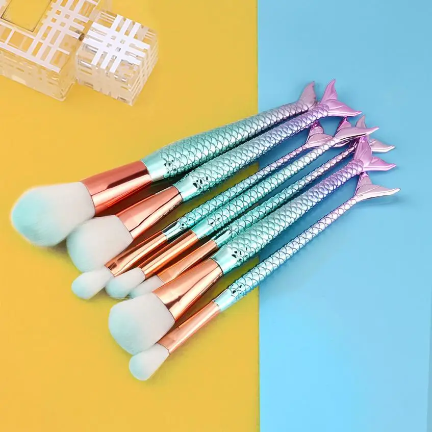 Beauty Girl 2017 7PCS Fish Scale Make Up Foundation Eyebrow Eyeliner Blush Cosmetic Concealer Unicorn Brushes
