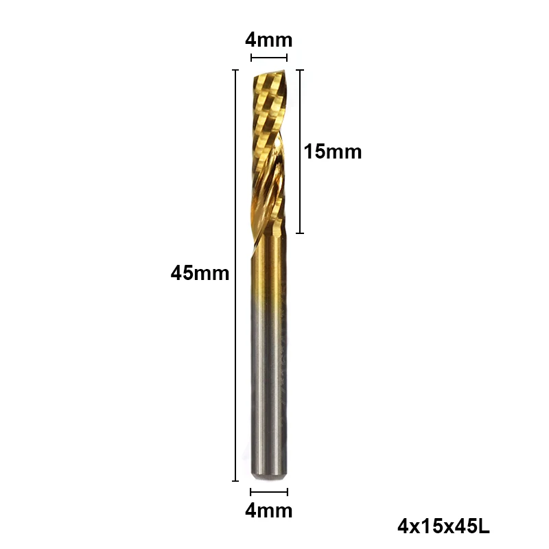 1 шт. 4 мм хвостовик спиральный Гравировальный Бит жестяное Покрытие 1 Флейта ЧПУ Концевая фреза Вольфрамовая сталь ЧПУ фреза - Длина режущей кромки: 4X15X45L