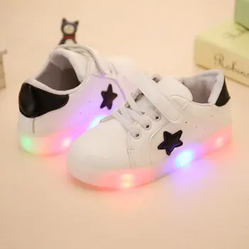 

Fashion Bling LED Cool Boys Girls Shoes Star Pattern PU Casual Shoes High Quality Breathable Baby Shoes