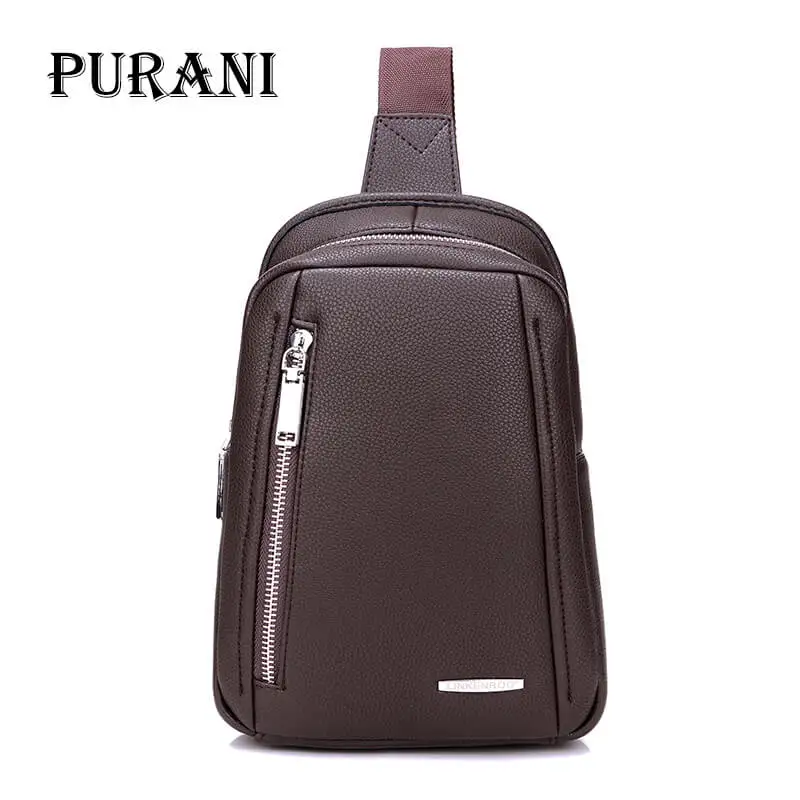

PURANI Casual Messenger Bag Men Chest Pack Single Shoulder Strap Back Bags PU Leather Travel Men Crossbody Bags Large Chest Bag