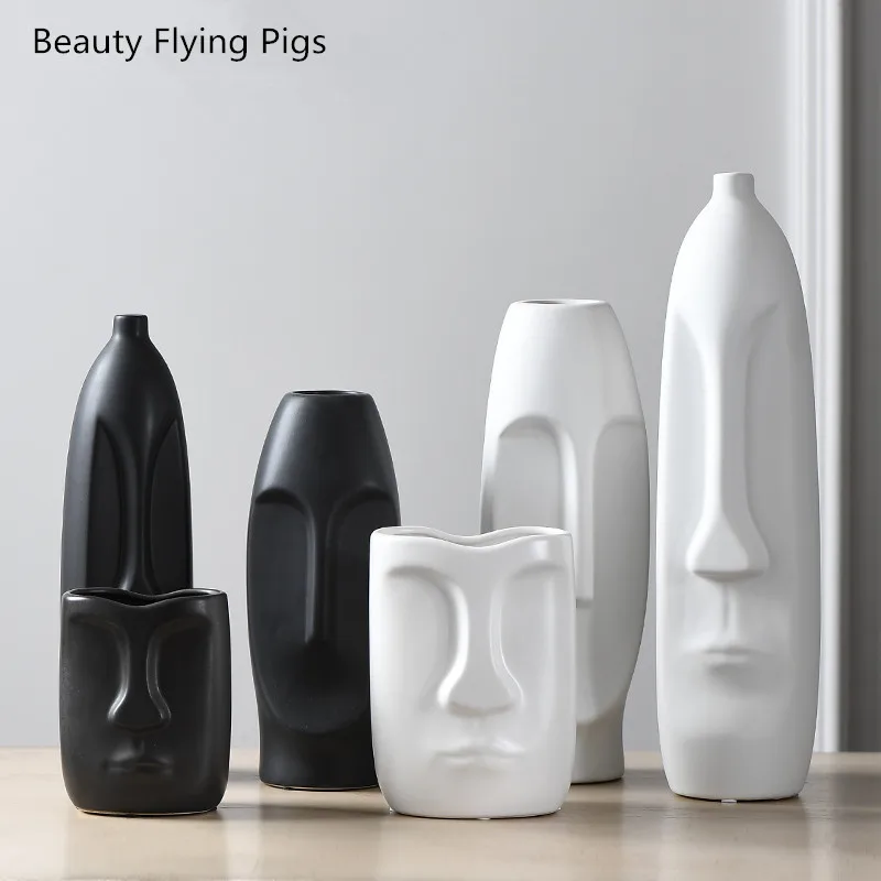 Скандинавские минималистичные керамические абстрактные вазы черного и белого цвета с человеческим лицом креативная декоративная витрина для комнаты Figue форма головы ваза