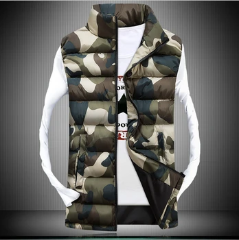 

Hirigin Winter Vest Men 2018 Jackets Sleeveless Hoodie Solid / Military Camouflage 2 Style Slim Winter Warm Cotton Coat