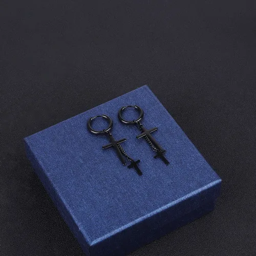 Double Cross 1 шт крест ушной пряжки/ушной зажим титановая сталь панк мужские серьги черный/кулон из родия узоры для выбора простой мужской ушной пряжки - Окраска металла: Double Cross