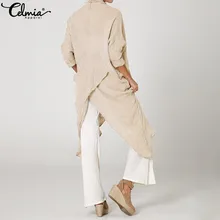 Celmia Women Tops and Blouses Vintage Long Shirt Casual Cowl Neck Asymmetrical Plus Size 5XL