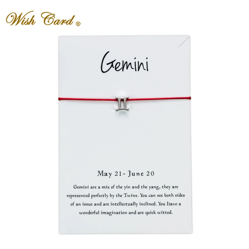 

Wish Card Gemini Star Symbol Lucky Bracelet for Women Adjustable Red String Rope Bracelets Charm Jewelry Women Men Gift CN128