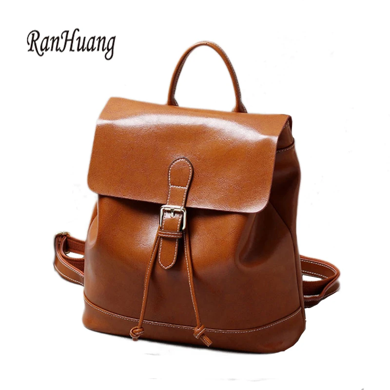 RanHuang New 2017 High Quality Women Genuine Leather Backpack Fashion Backpack Preppy Style School Bags For